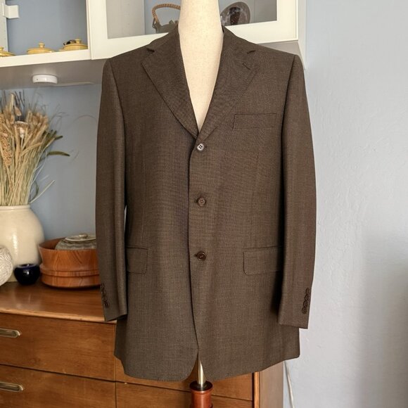 Canali 2 Piece Suit 52R Brown Birdseye Super 120s Wool Pleated 3 Button Italy - Picture 2 of 12